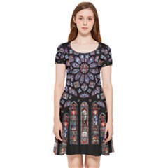 Chartres Cathedral Notre Dame De Paris Stained Glass Inside Out Cap Sleeve Dress by Maspions