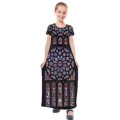 Chartres Cathedral Notre Dame De Paris Stained Glass Kids  Short Sleeve Maxi Dress