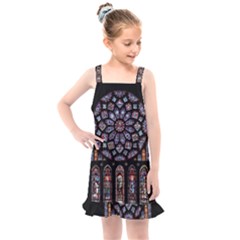 Chartres Cathedral Notre Dame De Paris Stained Glass Kids  Overall Dress by Maspions