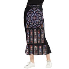 Chartres Cathedral Notre Dame De Paris Stained Glass Maxi Fishtail Chiffon Skirt