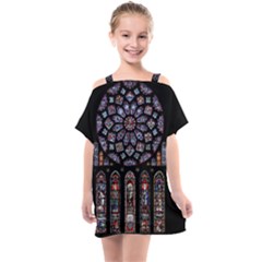 Chartres Cathedral Notre Dame De Paris Stained Glass Kids  One Piece Chiffon Dress by Maspions