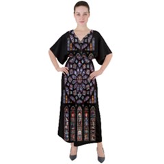 Chartres Cathedral Notre Dame De Paris Stained Glass V-neck Boho Style Maxi Dress