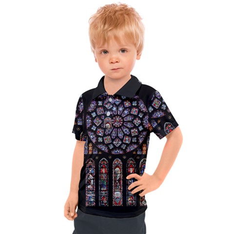 Chartres Cathedral Notre Dame De Paris Stained Glass Kids  Polo T-shirt by Maspions