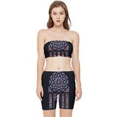 Chartres Cathedral Notre Dame De Paris Stained Glass Stretch Shorts And Tube Top Set by Maspions