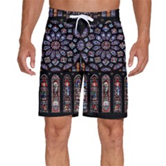 Chartres Cathedral Notre Dame De Paris Stained Glass Men s Beach Shorts by Maspions