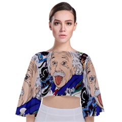 Albert Einstein Physicist Tie Back Butterfly Sleeve Chiffon Top