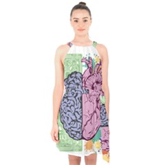 Brain Heart Balance Emotion Halter Collar Waist Tie Chiffon Dress