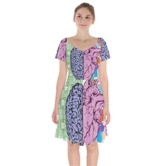 Brain Heart Balance Emotion Short Sleeve Bardot Dress by Maspions