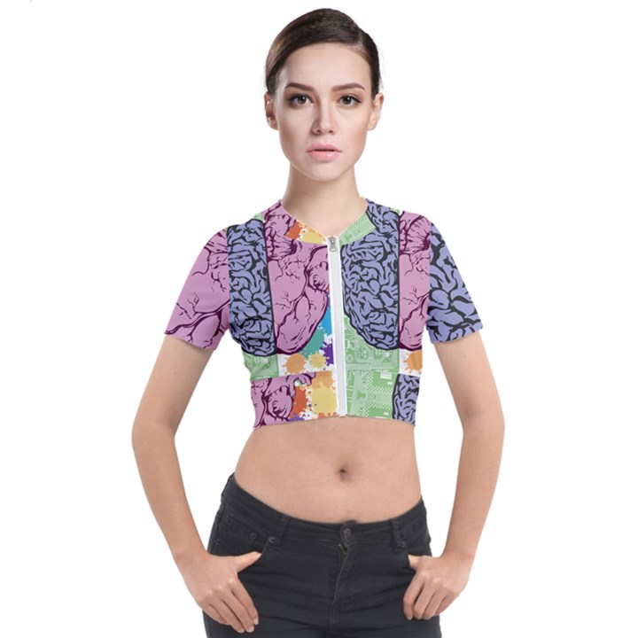 Brain Heart Balance Emotion Short Sleeve Cropped Jacket