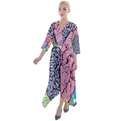 Brain Heart Balance Emotion Quarter Sleeve Wrap Front Maxi Dress