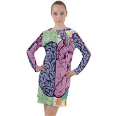 Brain Heart Balance Emotion Long Sleeve Hoodie Dress