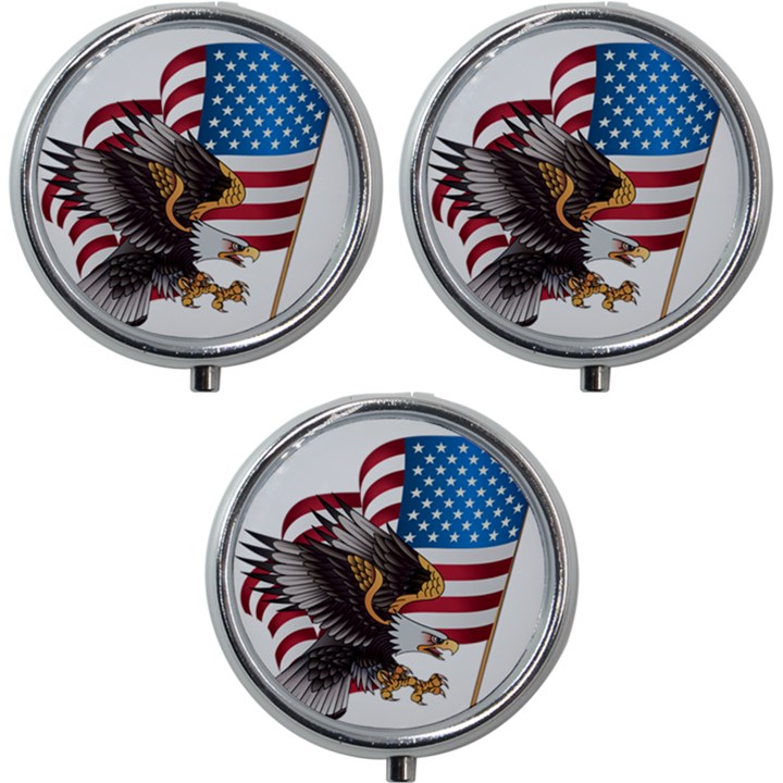 American Eagle Clip Art Mini Round Pill Box (Pack of 3)