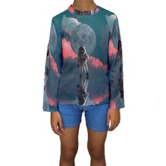 Astronaut Moon Space Nasa Planet Kids  Long Sleeve Swimwear