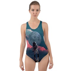 Astronaut Moon Space Nasa Planet Cut-out Back One Piece Swimsuit by Maspions