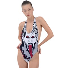 Krampus Backless Halter One Piece Swimsuit by Maspions