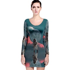 Astronaut Moon Space Nasa Planet Long Sleeve Velvet Bodycon Dress