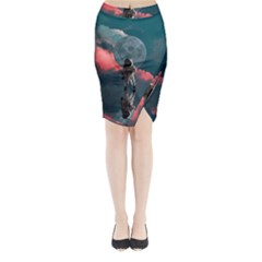 Astronaut Moon Space Nasa Planet Midi Wrap Pencil Skirt