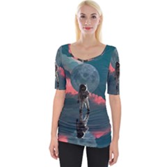 Astronaut Moon Space Nasa Planet Wide Neckline T-shirt