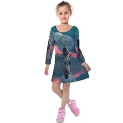 Astronaut Moon Space Nasa Planet Kids  Long Sleeve Velvet Dress