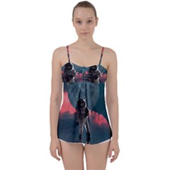 Astronaut Moon Space Nasa Planet Babydoll Tankini Top by Maspions