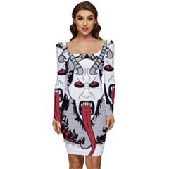 Krampus Women Long Sleeve Ruched Stretch Jersey Dress by Maspions