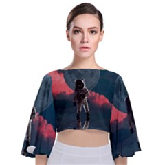 Astronaut Moon Space Nasa Planet Tie Back Butterfly Sleeve Chiffon Top