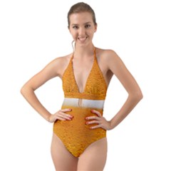 Beer Bubbles Pattern Halter Cut-out One Piece Swimsuit