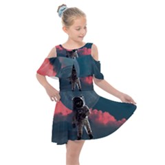 Astronaut Moon Space Nasa Planet Kids  Shoulder Cutout Chiffon Dress by Maspions