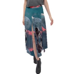 Astronaut Moon Space Nasa Planet Velour Split Maxi Skirt