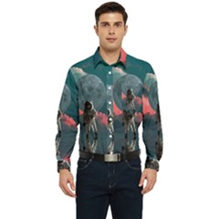 Astronaut Moon Space Nasa Planet Men s Long Sleeve Pocket Shirt  by Maspions