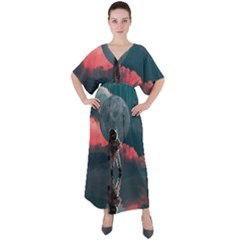 Astronaut Moon Space Nasa Planet V-neck Boho Style Maxi Dress