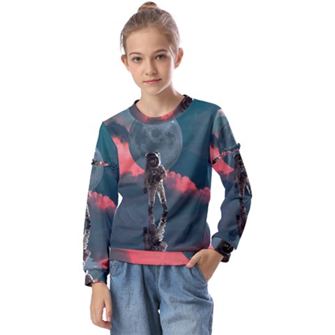 Astronaut Moon Space Nasa Planet Kids  Long Sleeve T-shirt With Frill  by Maspions