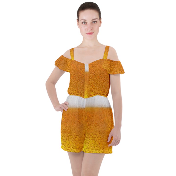 Beer Bubbles Pattern Ruffle Cut Out Chiffon Playsuit