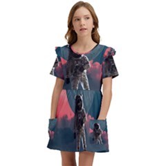 Astronaut Moon Space Nasa Planet Kids  Frilly Sleeves Pocket Dress by Maspions