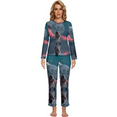 Astronaut Moon Space Nasa Planet Womens  Long Sleeve Lightweight Pajamas Set by Maspions