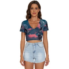 Astronaut Moon Space Nasa Planet V-neck Crop Top by Maspions