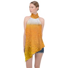 Beer Bubbles Pattern Halter Asymmetric Satin Top