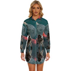 Astronaut Moon Space Nasa Planet Womens Long Sleeve Shirt Dress