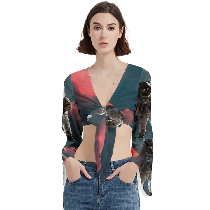 Astronaut Moon Space Nasa Planet Trumpet Sleeve Cropped Top