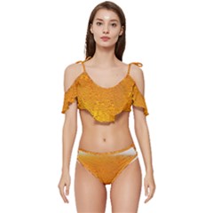 Beer Bubbles Pattern Ruffle Edge Tie Up Bikini Set	