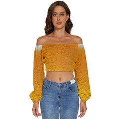 Beer Bubbles Pattern Long Sleeve Crinkled Weave Crop Top