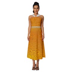 Beer Bubbles Pattern Sleeveless Cross Front Cocktail Midi Chiffon Dress