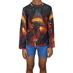 Dragon Fire Fantasy Art Kids  Long Sleeve Swimwear