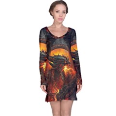 Dragon Fire Fantasy Art Long Sleeve Nightdress