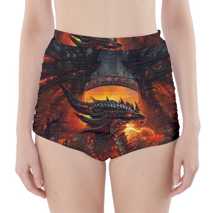 Dragon Fire Fantasy Art High-Waisted Bikini Bottoms