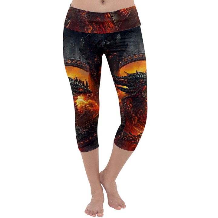 Dragon Fire Fantasy Art Capri Yoga Leggings