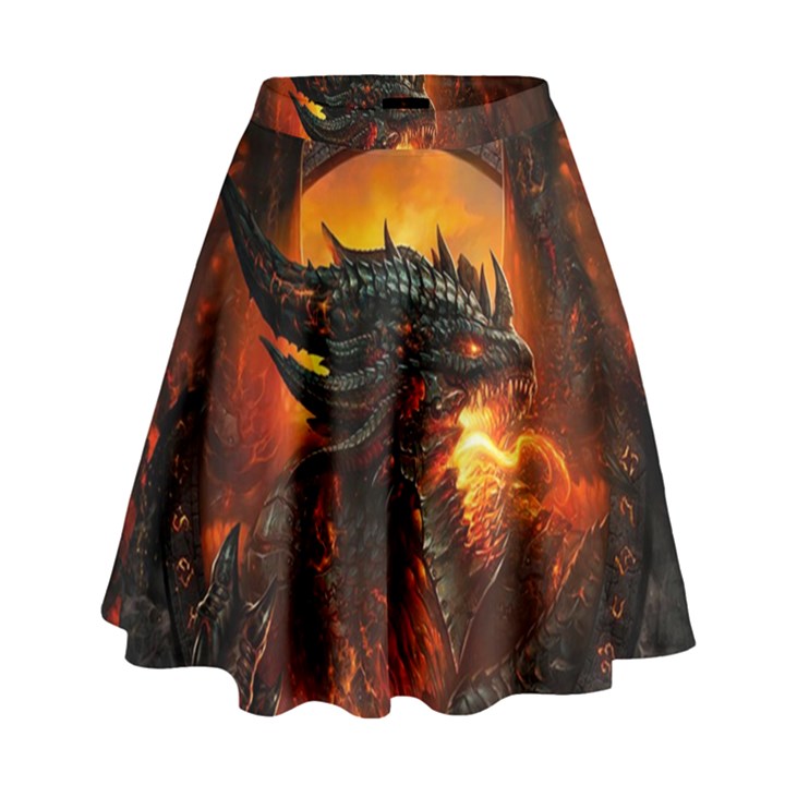 Dragon Fire Fantasy Art High Waist Skirt