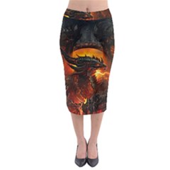 Dragon Fire Fantasy Art Midi Pencil Skirt