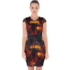 Dragon Fire Fantasy Art Capsleeve Drawstring Dress 