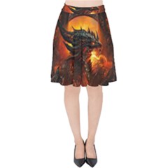 Dragon Fire Fantasy Art Velvet High Waist Skirt by Maspions